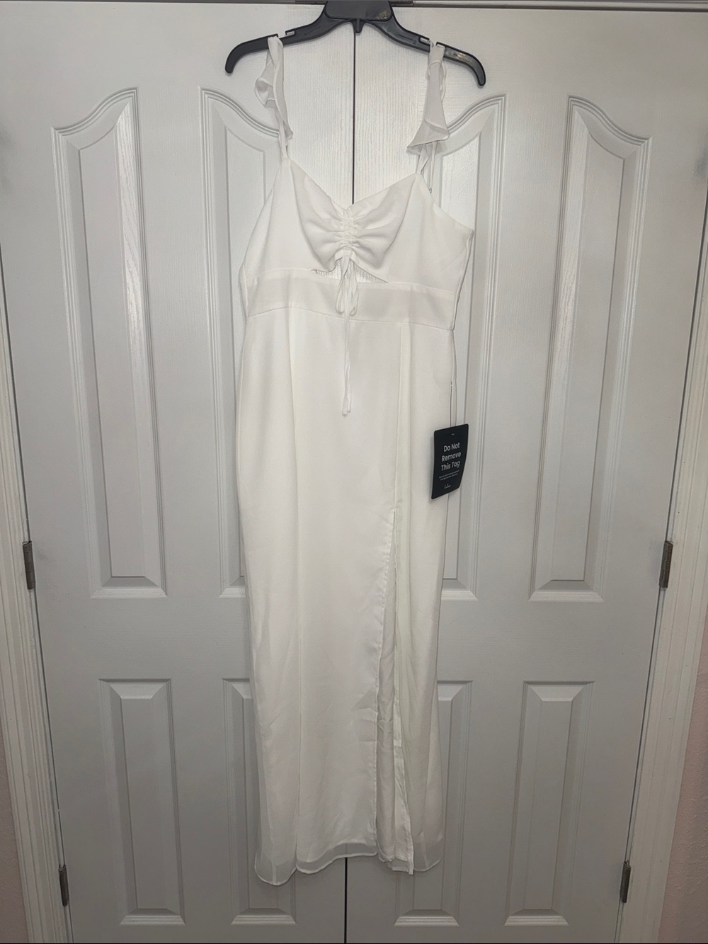 Lulu's White Ruched Tie-Front Midi Slip Dress